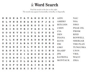 Word Search from Issue 2 of Curios and Conundrums from the Mysterious Package Company