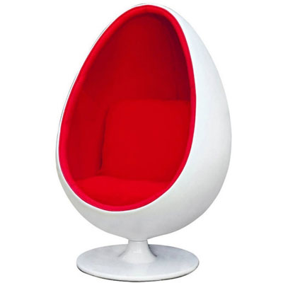 white egg chair with orange interior