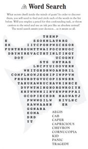 Word Search from Volume 3 Issue 4 of Curios and Conundrums from the Mysterious Package Company